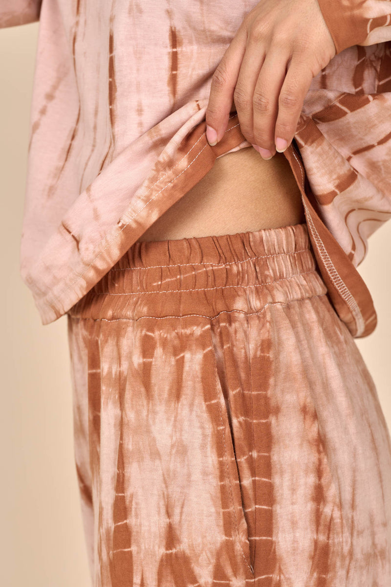 Cotton Taupe Caramel Shibori Tie-Dye Relaxed Pants