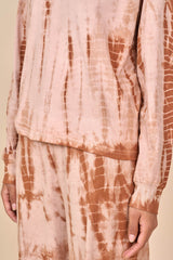 Cotton Taupe Caramel Shibori Tie-Dye Long Sleeve Tee