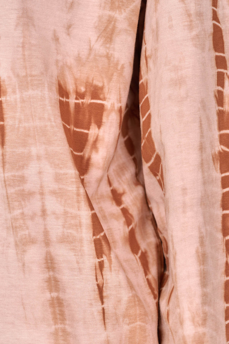 Cotton Taupe Caramel Shibori Tie-Dye Long Sleeve Tee