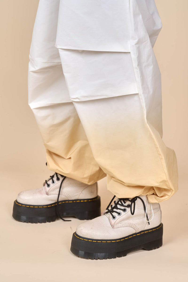 Cotton Downward Gradient Dye Cargo Pants in White Sand