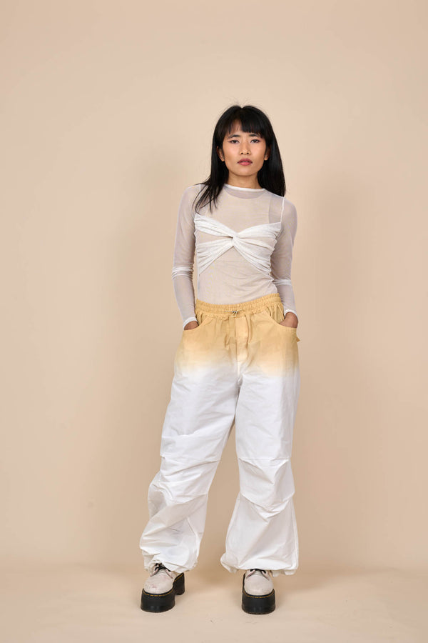 Cotton Upward Gradient Dye Cargo Pants in White Sand