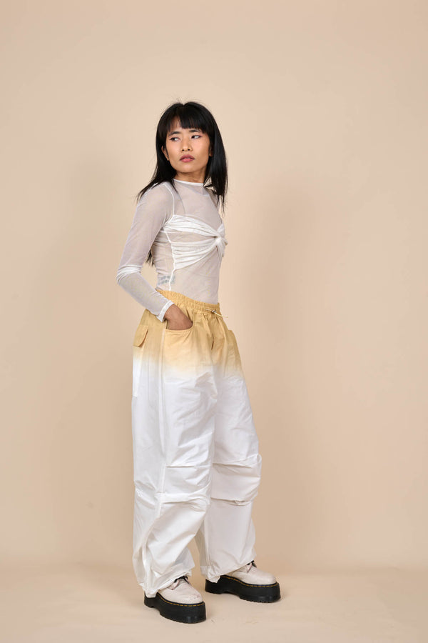 Cotton Upward Gradient Dye Cargo Pants in White Sand