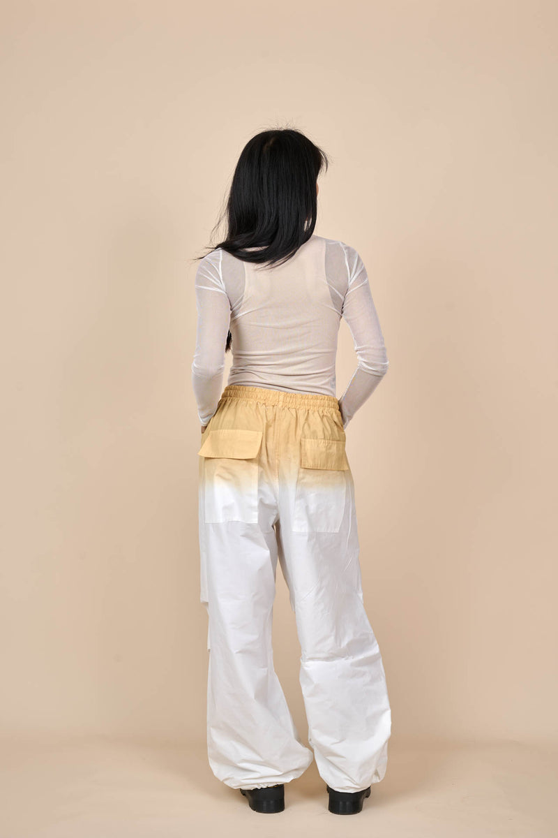 Cotton Upward Gradient Dye Cargo Pants in White Sand