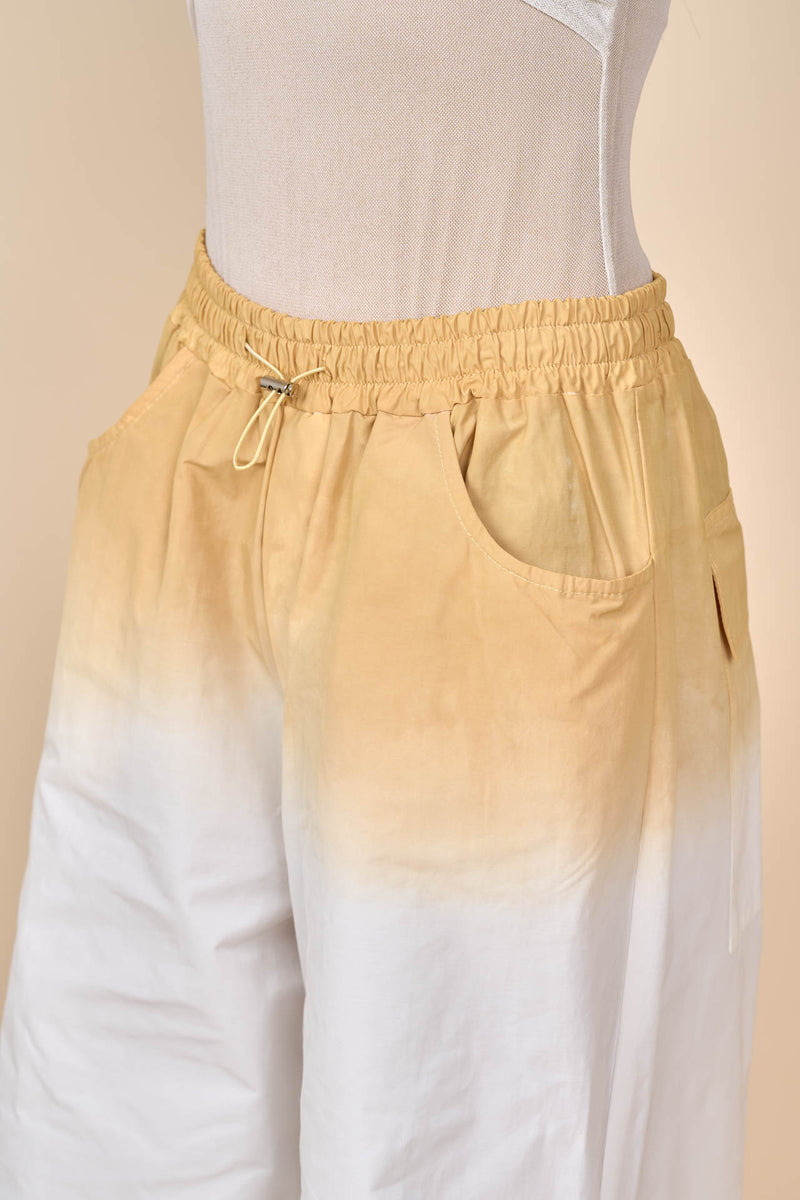 Cotton Upward Gradient Dye Cargo Pants in White Sand