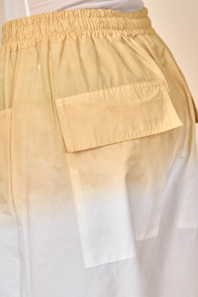 Cotton Upward Gradient Dye Cargo Pants in White Sand