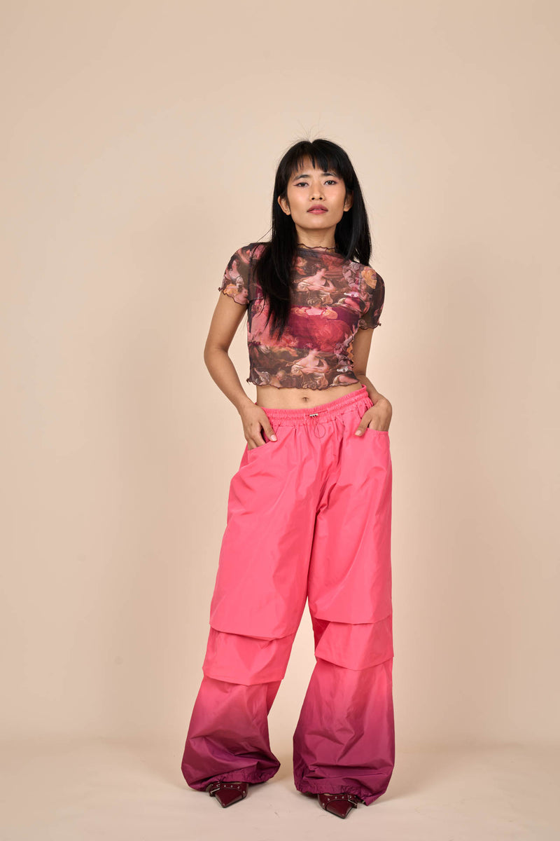 Nylon Gradient Dye Cargo Pants in Plum Fuchsia