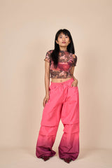 Nylon Gradient Dye Cargo Pants in Plum Fuchsia