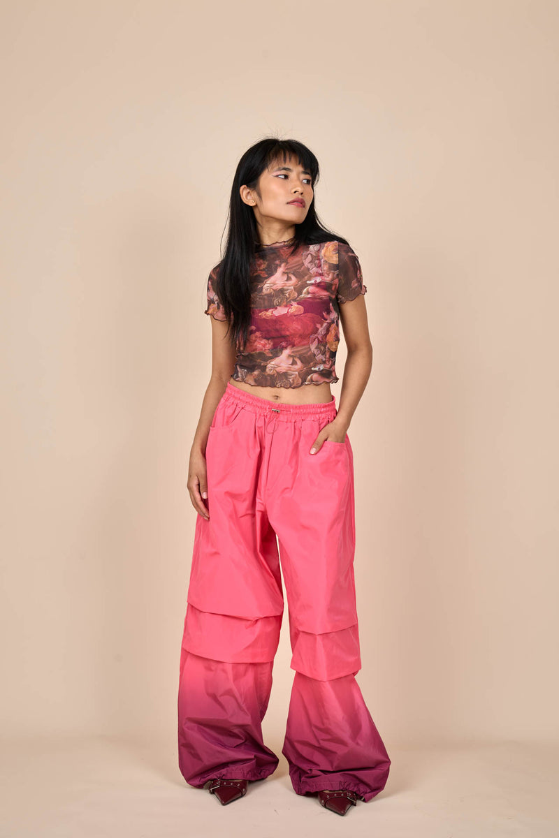 Nylon Gradient Dye Cargo Pants in Plum Fuchsia