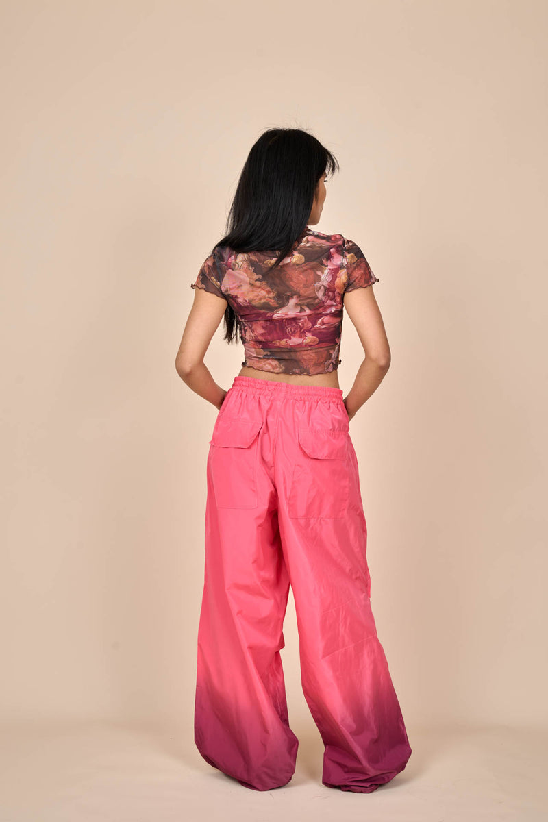 Nylon Gradient Dye Cargo Pants in Plum Fuchsia