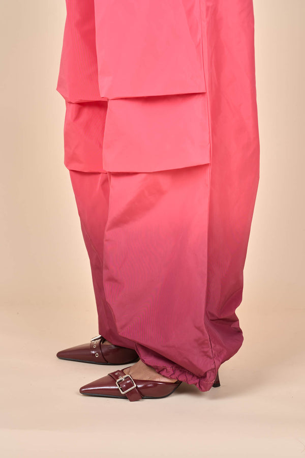 Nylon Gradient Dye Cargo Pants in Plum Fuchsia