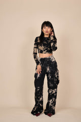Cotton Black/Off-White Reverse Tie-Dye Wide Leg Pants