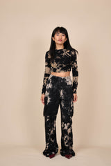 Cotton Black/Off-White Reverse Tie-Dye Wide Leg Pants