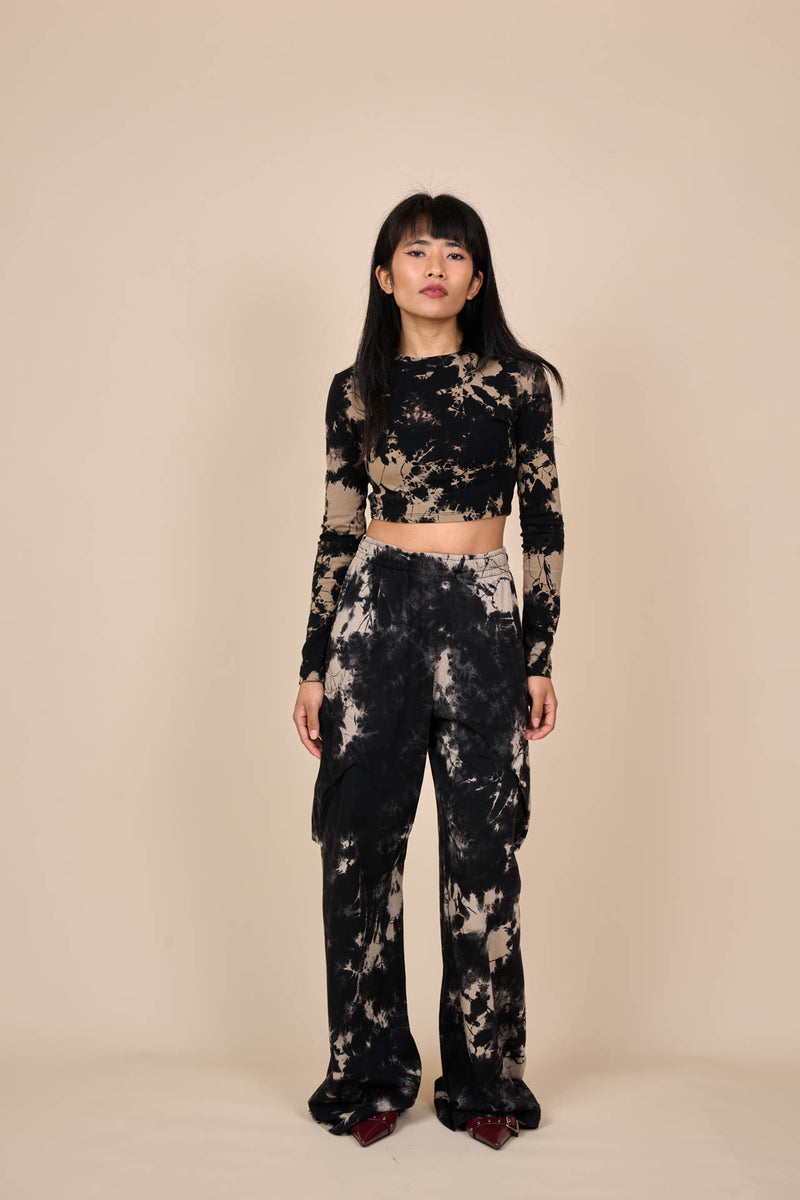 Cotton Black/Off-White Reverse Tie-Dye Wide Leg Pants