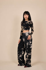 Cotton Black/Off-White Reverse Tie-Dye Wide Leg Pants