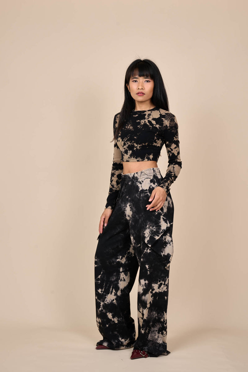 Cotton Black/Off-White Reverse Tie-Dye Wide Leg Pants