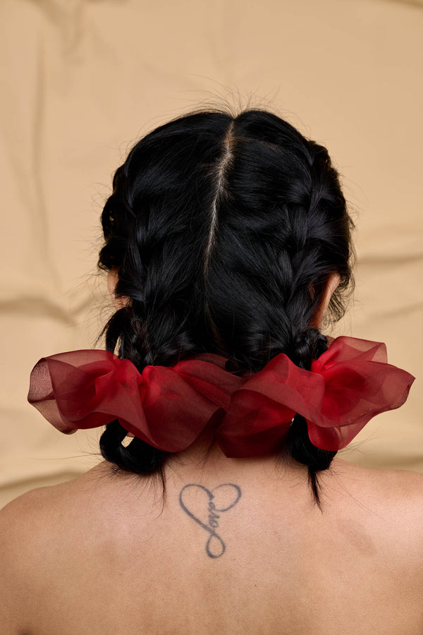 Mini Scrunchie In Black Velvet Rose Dip Dye