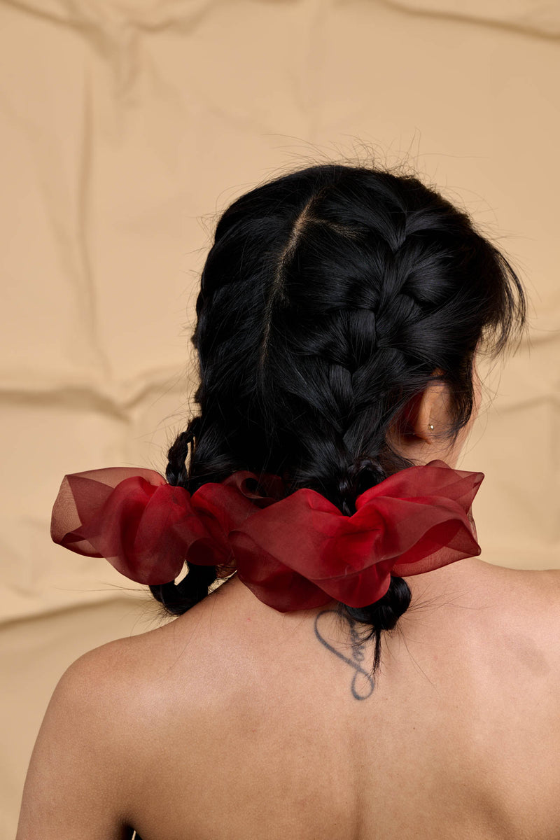 Mini Scrunchie In Black Velvet Rose Dip Dye