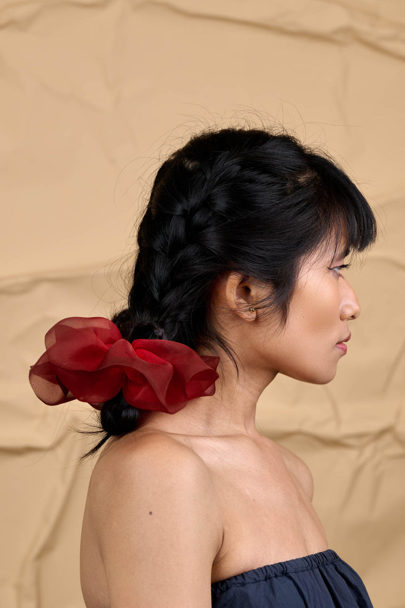 Mini Scrunchie In Black Velvet Rose Dip Dye