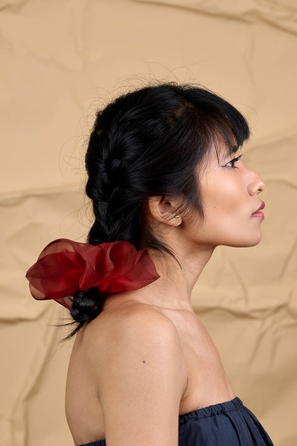 Mini Scrunchie In Black Velvet Rose Dip Dye