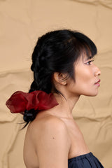 Mini Scrunchie In Black Velvet Rose Dip Dye