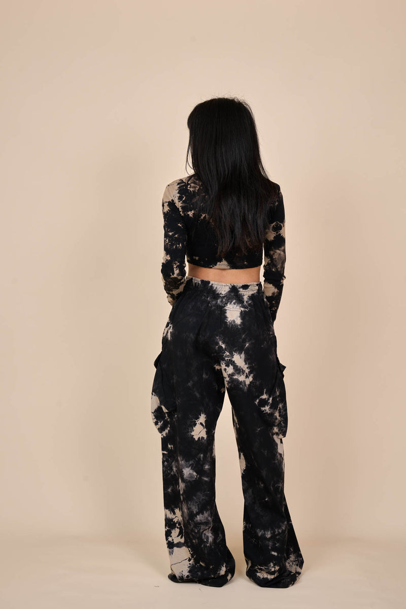 Cotton Black/Off-White Reverse Tie-Dye Wide Leg Pants