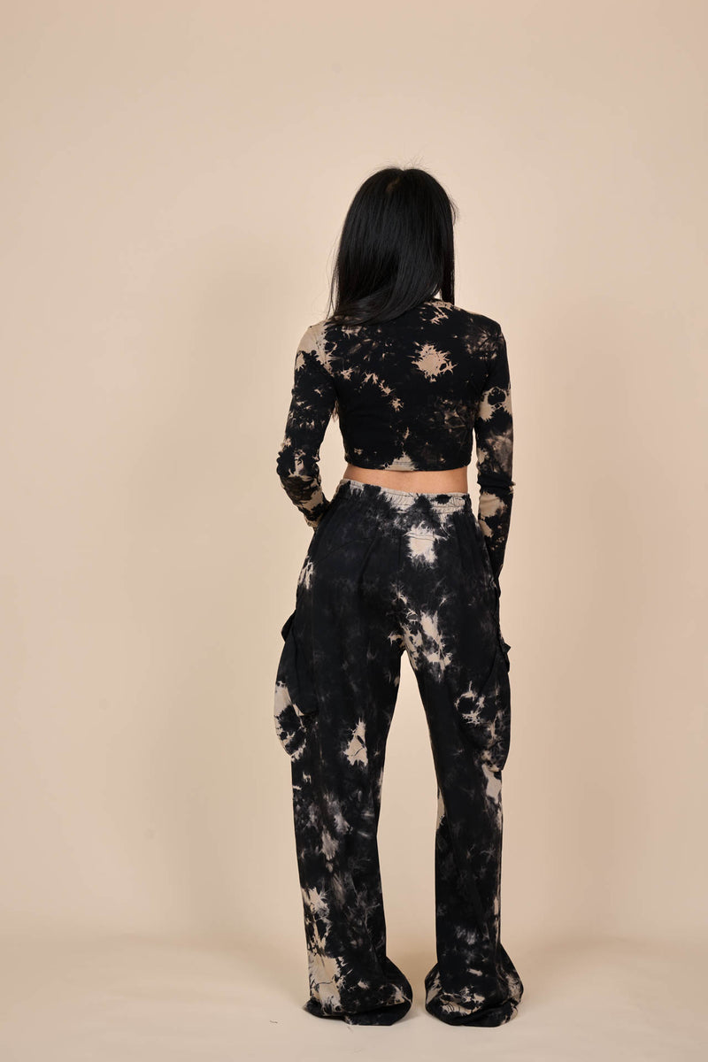 Cotton Black/Off-White Reverse Tie-Dye Wide Leg Pants