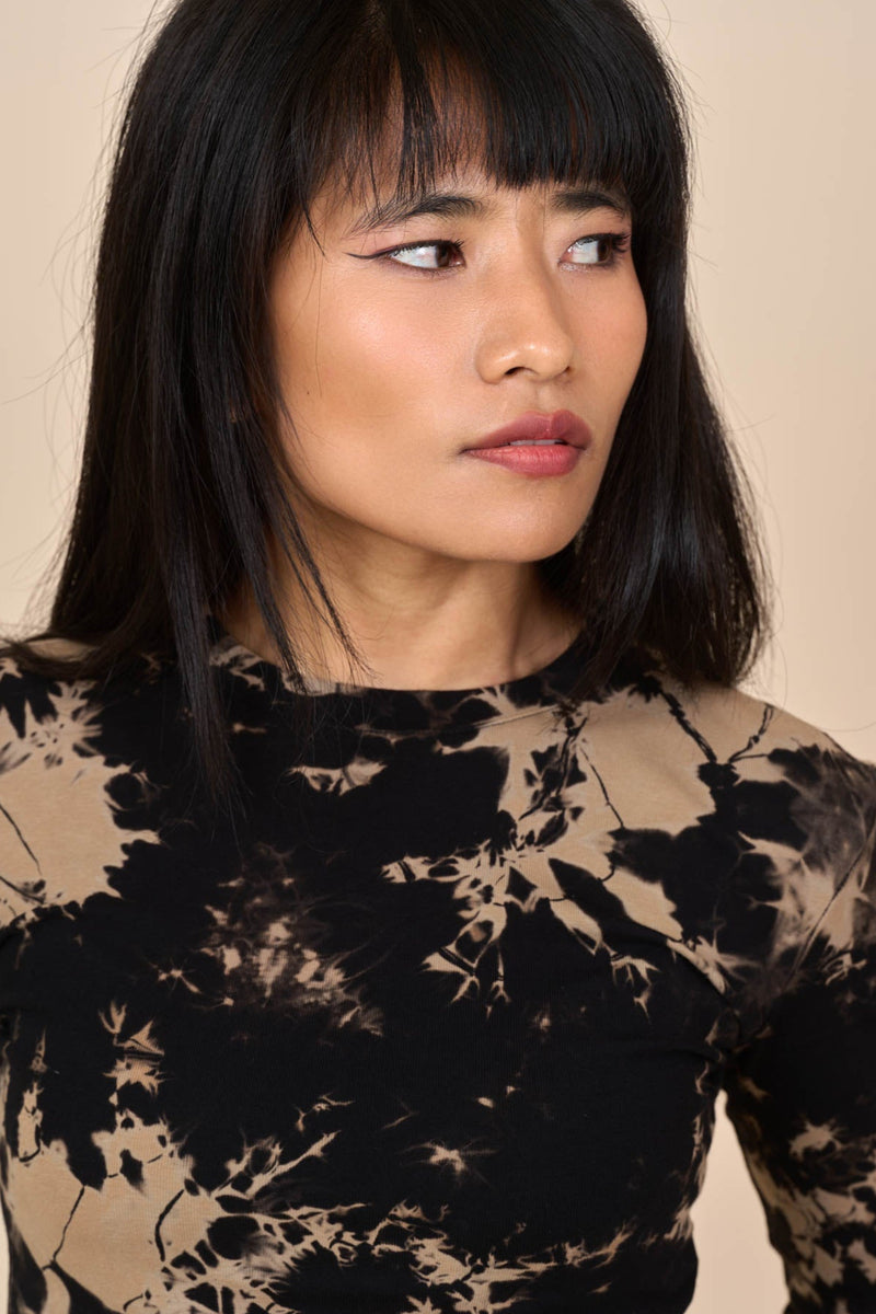 Cotton Black/Taupe Reverse Tie-Dye Long Sleeved Tee