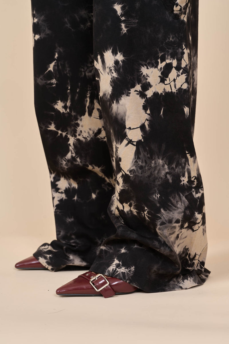 Cotton Black/Off-White Reverse Tie-Dye Wide Leg Pants