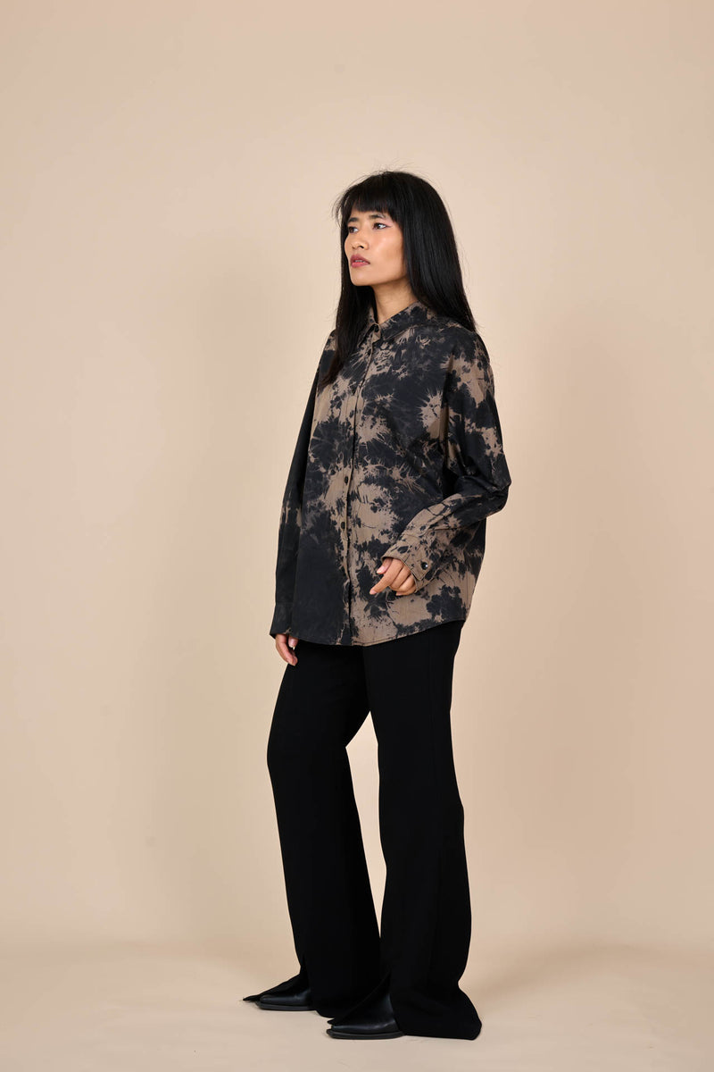 Cotton Black/Taupe Reverse Tie-Dye Shirt