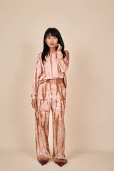 Cotton Taupe Caramel Shibori Tie-Dye Relaxed Pants