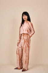 Cotton Taupe Caramel Shibori Tie-Dye Relaxed Pants