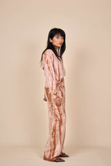 Cotton Taupe Caramel Shibori Tie-Dye Long Sleeve Tee