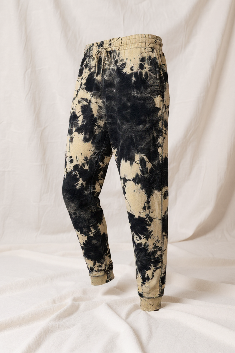 Cotton Black/Cream Reverse Tie-Dye Elastic Cuffs Pants
