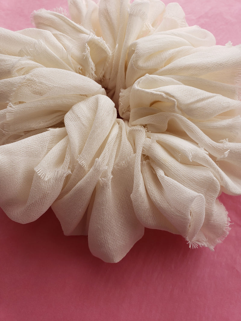 Mega Scrunchie White Embroidered Silk