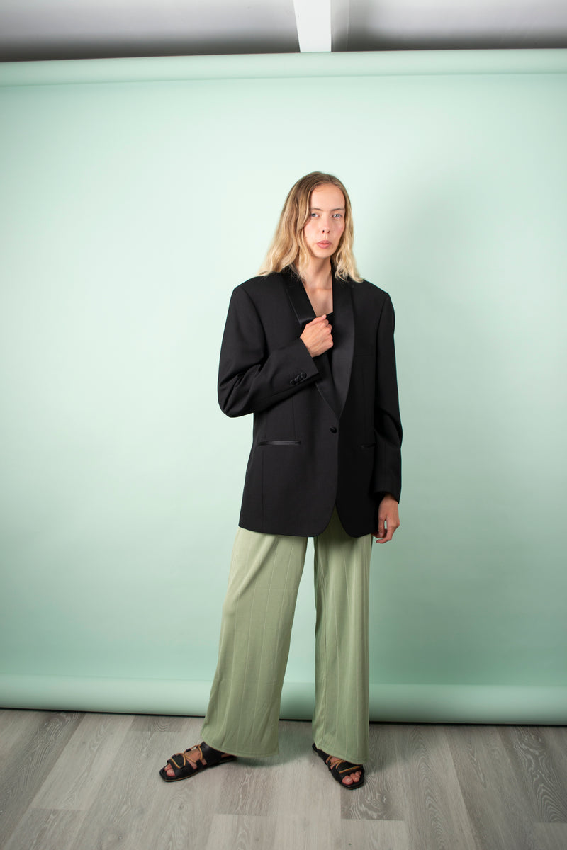 Black Oversized Tuxedo blazer worn with relaxed pants