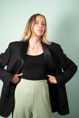 Black oversized tuxedo blazer for women