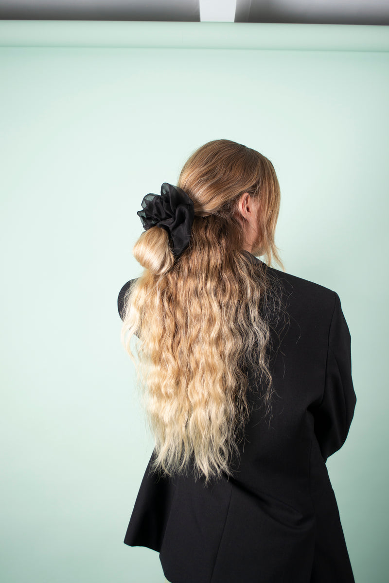 Large Scrunchie in Black Sheer Silk