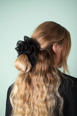 Black Large Scrunchie in Sheer Silk Organza