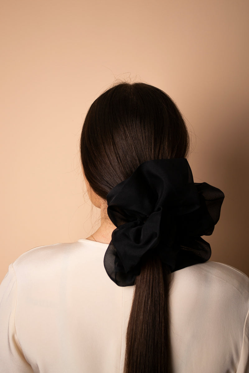 Giga Scrunchie in Black Silk Organza