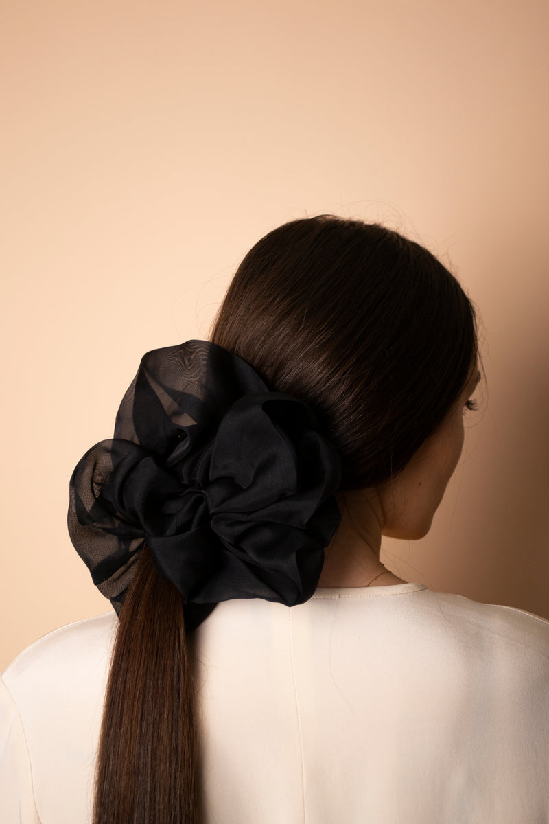 Extra Large Black Silk Scrunchie