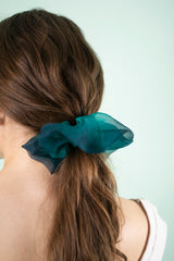 Mini Scrunchie Hand Dyed Emerald Blue Duo