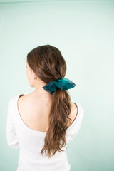 Mini Scrunchie Hand Dyed Emerald Blue Duo