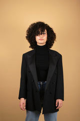 Vintage Dad's Oversized Tuxedo Blazer in Black - Gliese 504