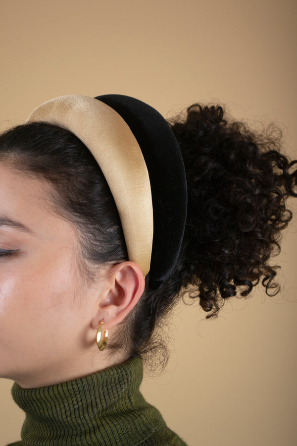 Gold/Nude Padded Headband worn with Black Velvet Padded Headband