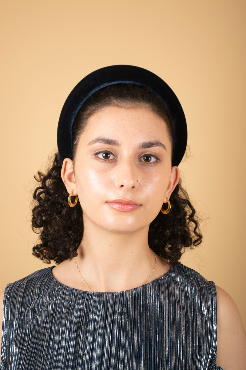 Large Padded Headband Night Blue Velvet 