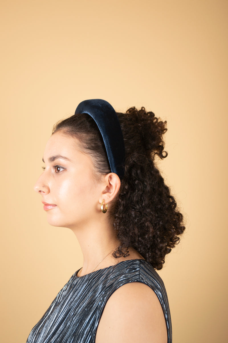 Sideview of Large Padded Headband in Night Blue