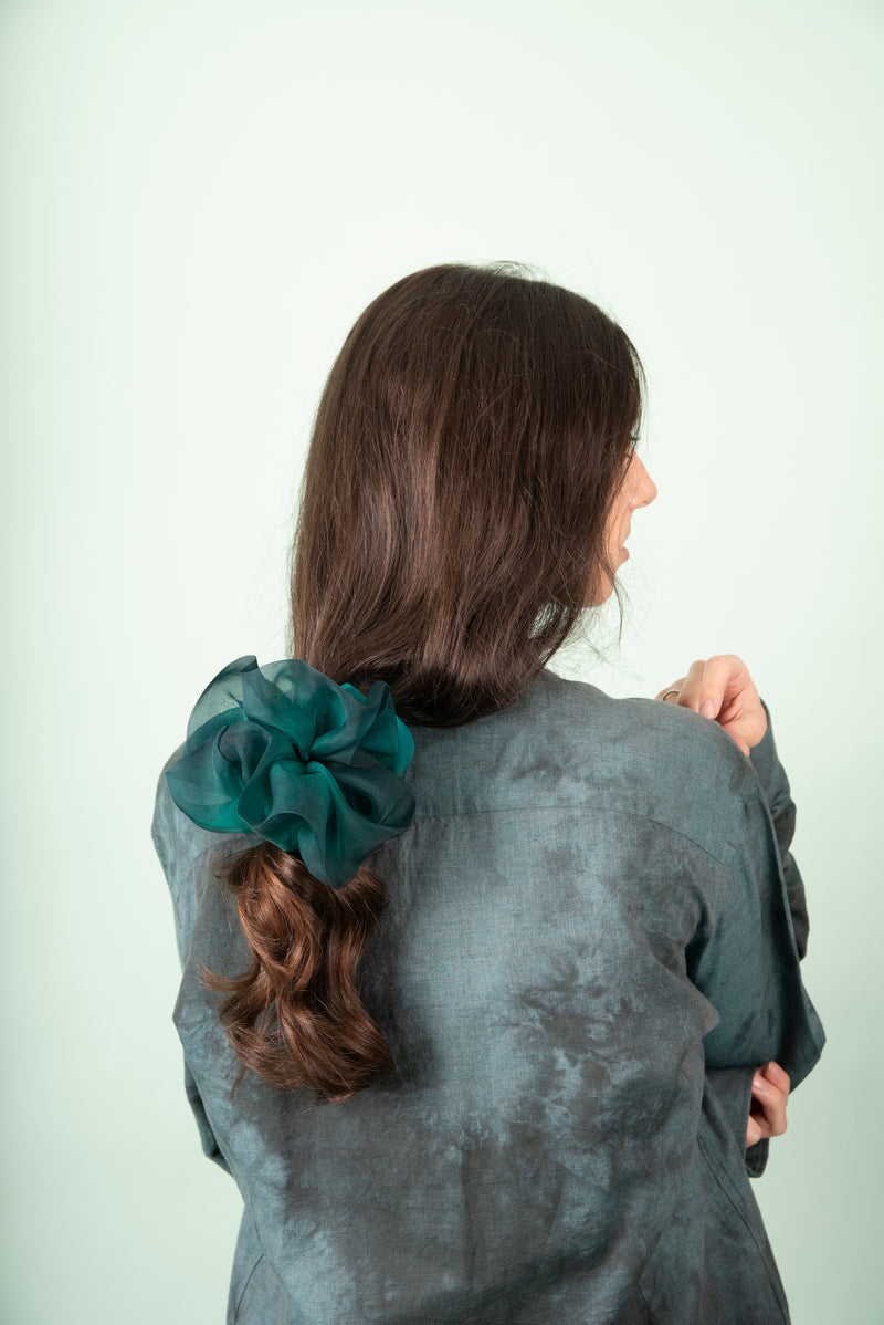 Mega Scrunchie Hand Dyed Emerald Blue Duo