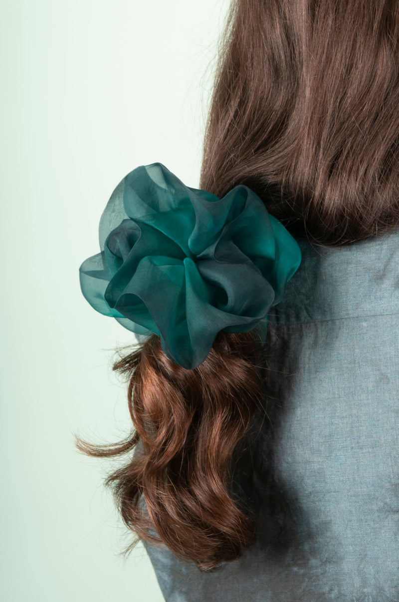 Mega Scrunchie Hand Dyed Emerald Blue Duo