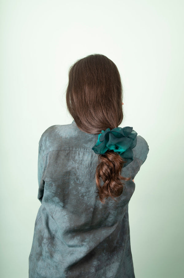 Mega Scrunchie Hand Dyed Emerald Blue Duo