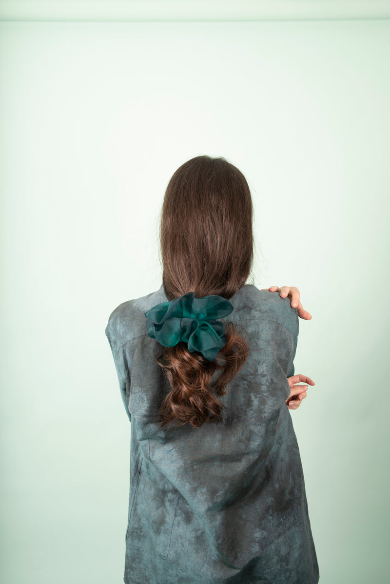 Mega Scrunchie Hand Dyed Emerald Blue Duo